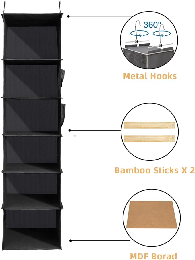 2 Packs Hanging Closet Organizer, 6-Shelf Closet Organizers and Storage with Side Pockets, Collapsible Hanging Shelves for Closet & RV & College Dorm,Black-NeatNest