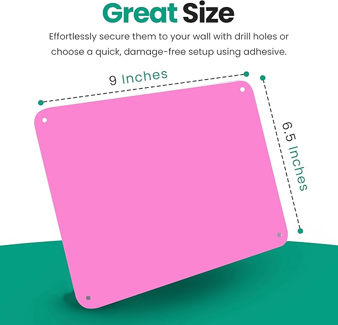 9 inches x 6.5 inches Stainless Steel Plate for Magnets, 3M Adhesive Back, Mounting Screws, Ideal for Magnetic Shelf, Spice Holders, Fridge Magnets. Mount Anywhere! (Pink, 1 Pack)