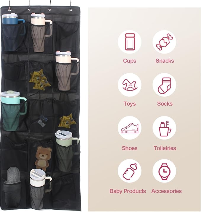 Cup Storage Organizer Compatible Stanley - 15 Large Bottle Pockets, Hanging Wall Mount for Various Sizes, Tumbler Storage Accessories-NeatNest