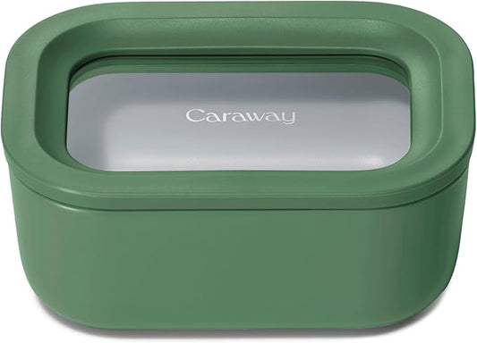 Caraway Mini Rectangle Food Storage Container - 2.6 Cup Glass Storage Container for Food - Non-Toxic Ceramic-Coated Glass - Air Release Technology - Compact & Stackable Design - Sage-NeatNest