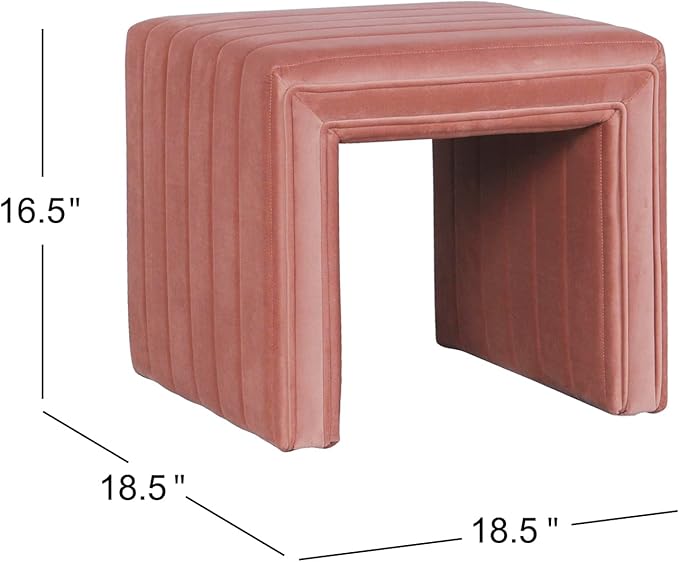 HomePop Modern Channel Tufted Velvet Ottoman Home Décor|Ottoman for Living Room & Bedroom - Blush Pink