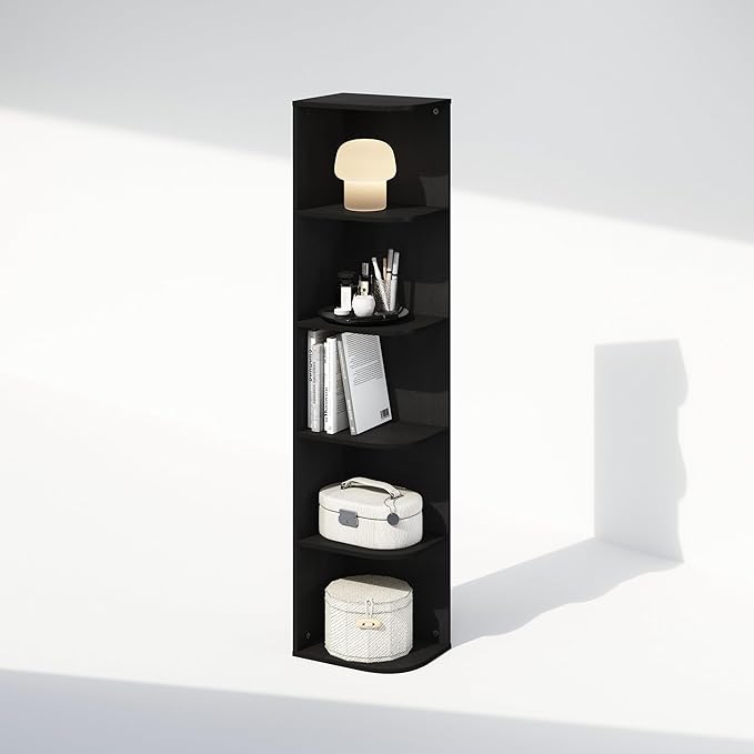 Furinno Reed 5-Tier Space Saving Corner Storage Display Shelf, Blackwood-NeatNest