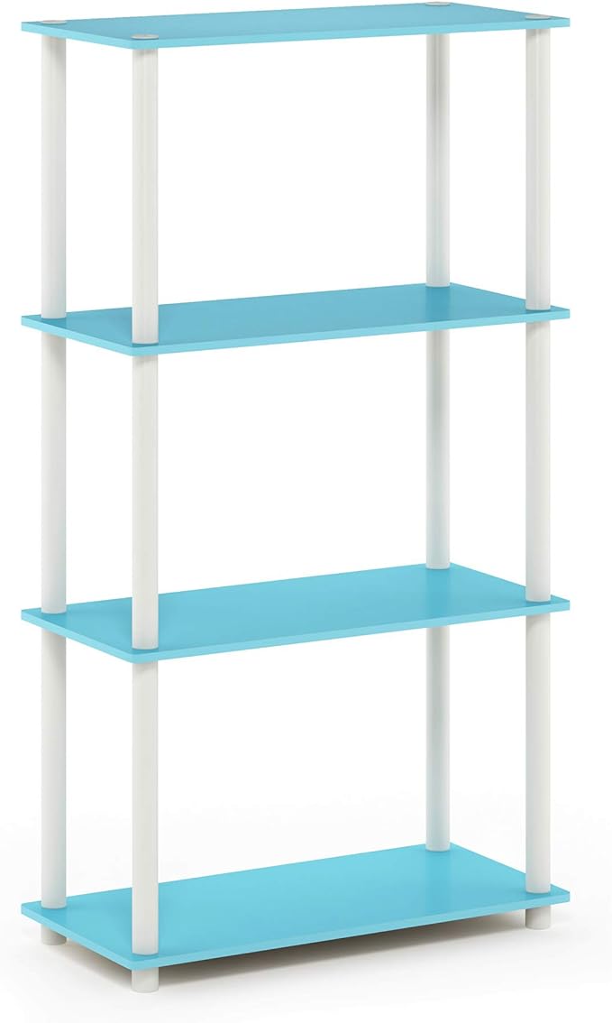 Furinno Turn-N-Tube 4-Tier Multipurpose Shelf Display Rack, Round Tubes, Light Blue/White-NeatNest
