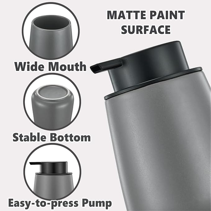 12Oz Grey Hand Soap Dispenser - Modern Ceramic Lotion Soap Dispenser with Easy-to-Press Black Pump, Reusable and Refillable Liquid Soap Dispenser for Bathroom, Dish Soap Dispenser for Kitchen-NeatNest