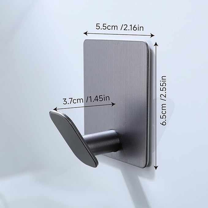 DELITON Towel Hooks for Bathrooms - 4 Pack Adhesive Wall Hooks Heavy Duty No Damage, Coat Robe Sticky Hooks for Hanging Waterproof SUS304 Stainless Steel, Grey-NeatNest