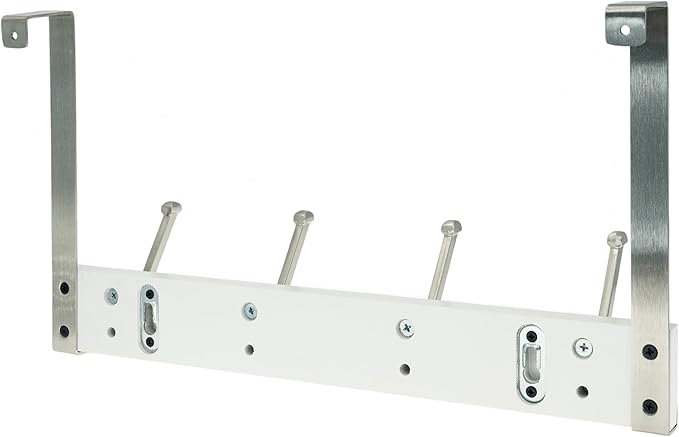creathome Dual-Purpose Wooden Hanger with 4 Robben Hooks White Color, Behind/Over The Door Towel Rack for Bathroom, Heavy Duty Wall Mounted Coat Rack, No Drilling