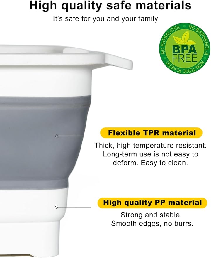 Collapsible Wash Basin with Drain Plug 9L (2.4Gal), Dishpan for Washing Dishes Basin,Collapsible Dish Tub Portable Sink for Kitchen Sink, Camping RV Washing Tub(Gray)-NeatNest