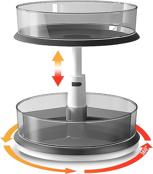 2 Tier Lazy Susan Turntable Organizer for Medicine Cabinet Bottle Pantry Countertop with Clear Large Spice Rack 11 Inch Grey-NeatNest