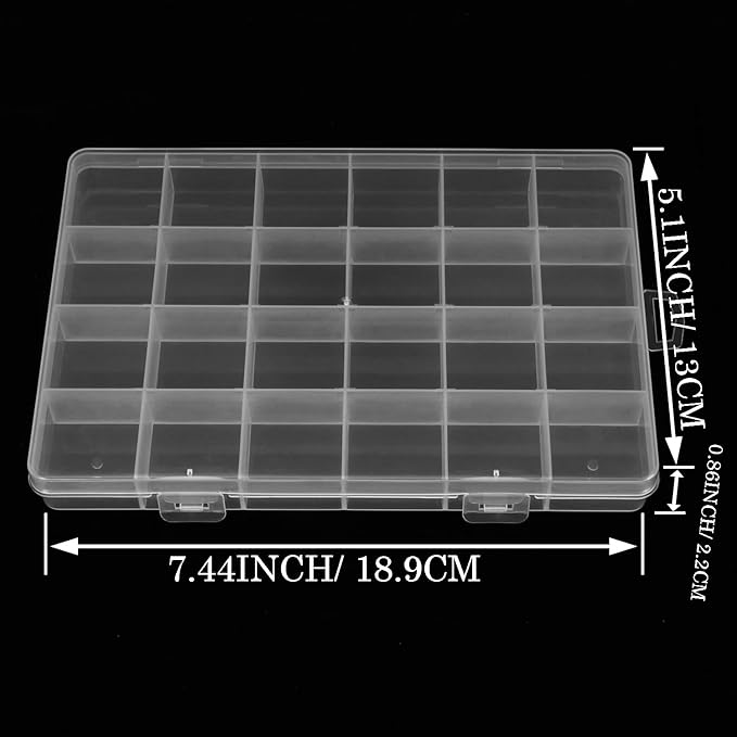 2 Pack 24 Grids Clear Plastic Organizer Box Fixed Compartment Storage Container for Craft, Beads, Jewelry, Small Parts, Small Items-NeatNest