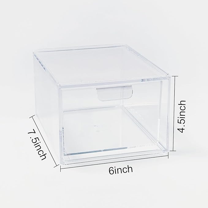 2 Pack Clear Stackable Makeup Organizer, Acrylic Bathroom Storage Drawers with Handles for Vanity, Kitchen Cabinets, Undersink, Pantry, Home Organization and Storage-NeatNest