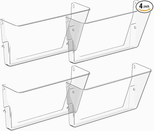 4 Pack Clear Acrylic Single Pocket, Plastic Hanging Wall Mount File Holder for Office Home, Clear
