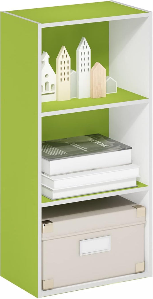 Furinno Luder 3-Tier Open Shelf Bookcase, Green/White-NeatNest