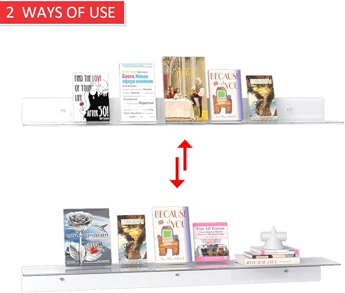 36 Inches Acrylic Wall Shelves 2 Pack, Floating Shelf for Wall Mounting, Acrylic Display Ledges for Funko Pop Figures, Home Décor, Living Room, Gaming Room, Plants(36 inch, Clear)-NeatNest