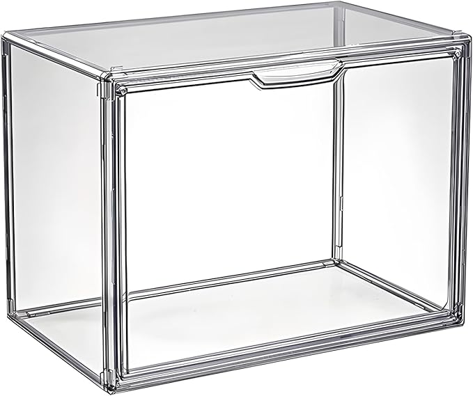 Clear Stackable Plastic Storage Bins with Magnetic Lid, Dustproof Book & Cosmetic Display Cases, Large Figures Collectibles Showcase, Shoe Box, Protection Organizer (Gray, L-1 Pack)-NeatNest