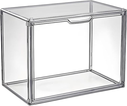 Clear Stackable Plastic Storage Bins with Magnetic Lid, Dustproof Book & Cosmetic Display Cases, Large Figures Collectibles Showcase, Shoe Box, Protection Organizer (Gray, L-1 Pack)-NeatNest