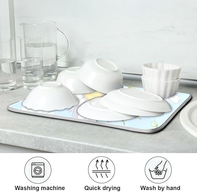 Daisies Flowers Microfiber Dish Drying Mat Absorbent Dish Draining Mat Large Size 18 x 24 Dishes Drainer Mat for Countertop Dish Drying Pads-NeatNest