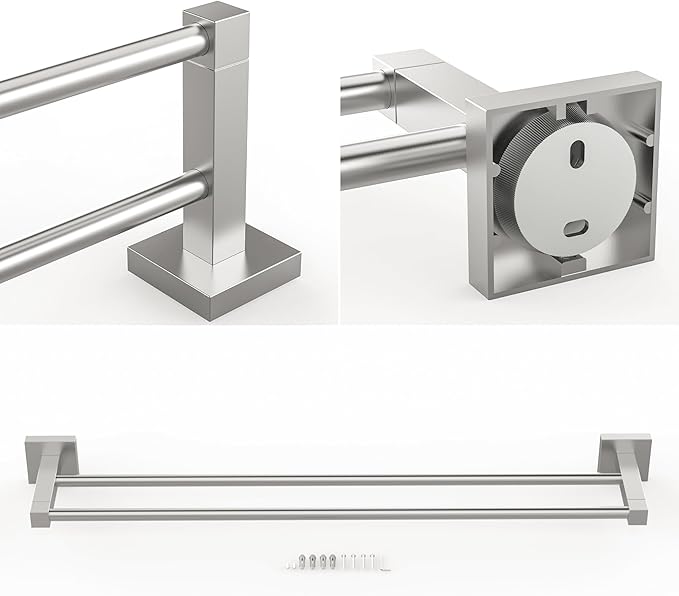 RUACQ Double Towel Bar, 24 Inch Bath Towel Rack for Bathroom, Square Base Hand Towel Holder, 304 Stainless Steel Towel Hanger Wall Mounted,Heavy Duty(Brushed Nickel)