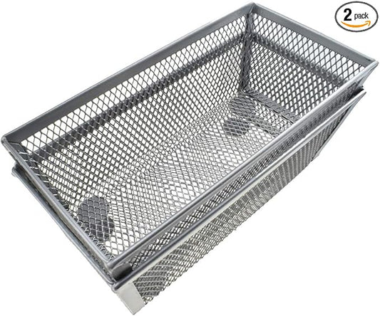 HAHIYO Stackable Mesh Tray Cup 6 x 3 x 2 inches Sturdy Container for Desk Drawer Organizer Collection for Home Office School kitchen Soft Foam Feet No Sharp Edges 2 Pack Silver-NeatNest