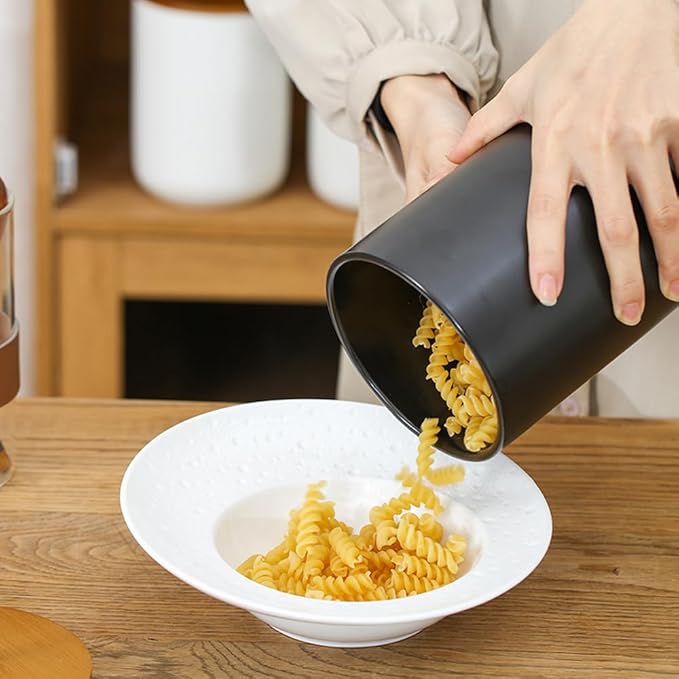 Ceramic Storage Jars, Modern Elegant Highly Polished Airtight Gorgeous Storage Canisters with Wooden Lid Small Food Stroage Jar for Kitchen Spice Tea Vanilla Sugar Coffee Beans (Black tuba)-NeatNest