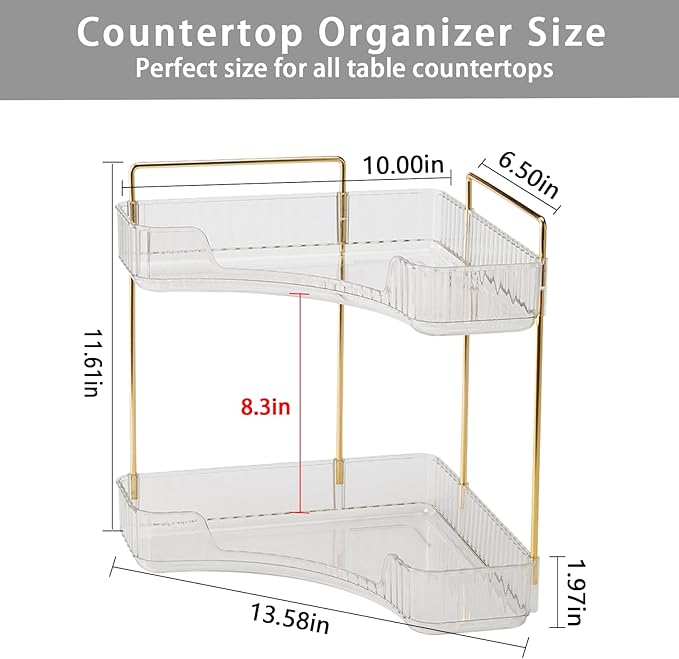 2-Tier Corner Bathroom Counter Organizer – Classic Storage Shelf for Makeup, Perfume & Toiletries, Space-Saving Countertop Tray Fits Bathroom, Dresser, Kitchen (Classic White)