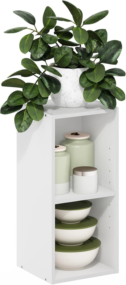 Furinno Fulda 2-Tier Space Saving Storage Shelf Bookcase, 10-Inch Width, White-NeatNest