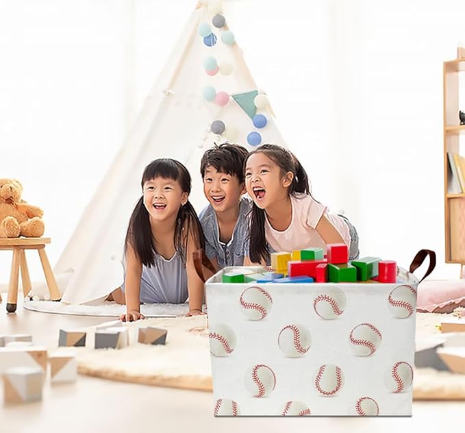 CLOCOR Rectangular Baseball Storage Basket,Collapsible Fabric Storage Container,Gift Basket(Baseball)-NeatNest