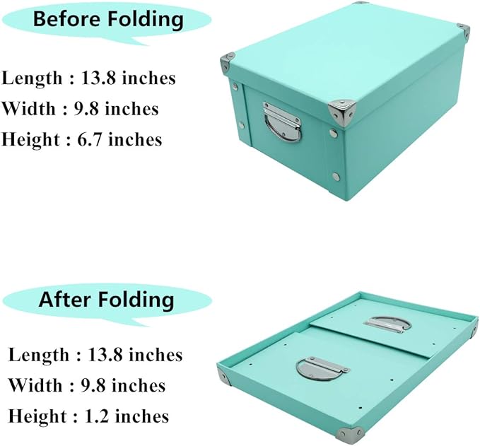 GUOZI Collapsible Storage Box, Decorative Memory Box with Lid & Metal Reinforced Corners, Cardboard File Bin with Handles, Organizer Gift Box for Keepsake Toy Photos Office Nursery Wardrobe Bookshelf-NeatNest