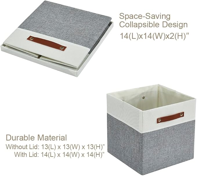 DECOMOMO Storage Basket with Lid, Storage Cubes with Handles, Fabric Box with Lid (Grey and White, 13” / 3 Pack)-NeatNest