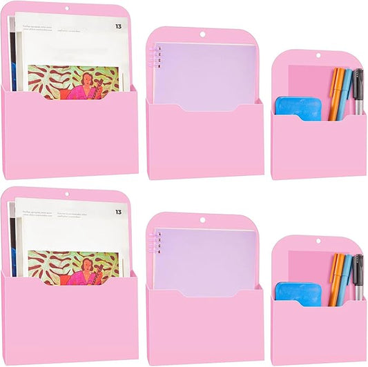 Fuutreo 6 Pcs Magnetic Wall File Organizer Magnetic Wall File Holder Refrigerator Magazine Holder for Mail Letters Paper (Vertical Mixed, Pink, 12.6x9.5, 9x7, 6.6x4.8 Inch)