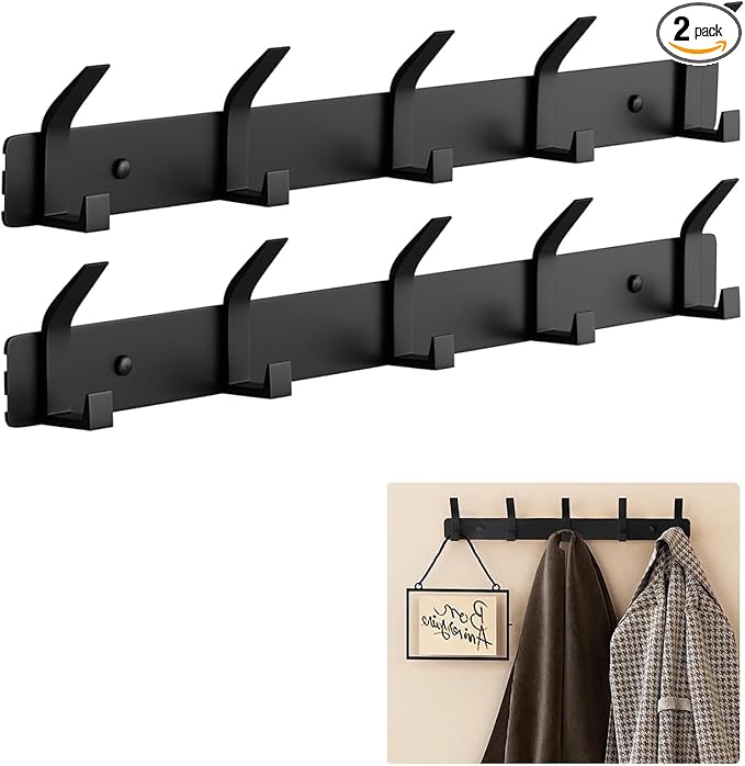 2 Pack Coat Rack Wall Mount, Heavy Duty Metal Coat Hook Hat Rack for Wall Hook for Hanging for Coat Hat Towel Purse Robes Mudroom Bathroom Entryway (Black)-NeatNest