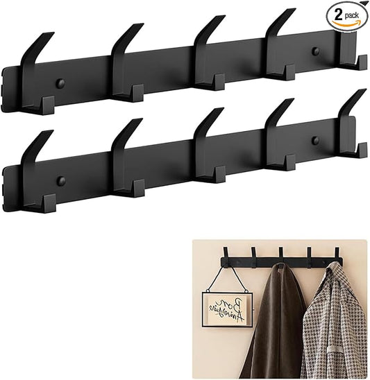 2 Pack Coat Rack Wall Mount, Heavy Duty Metal Coat Hook Hat Rack for Wall Hook for Hanging for Coat Hat Towel Purse Robes Mudroom Bathroom Entryway (Black)-NeatNest