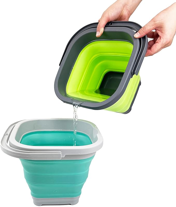 SAMMART Collapsible Rectangular Cleaning Bucket 5L (1.3 Gallon)- Foldable Camping Beach Sand Water Pot Pail- Portable Space Saving Tub for Household, Outdoor Car Washing (Grey/Pine)-NeatNest