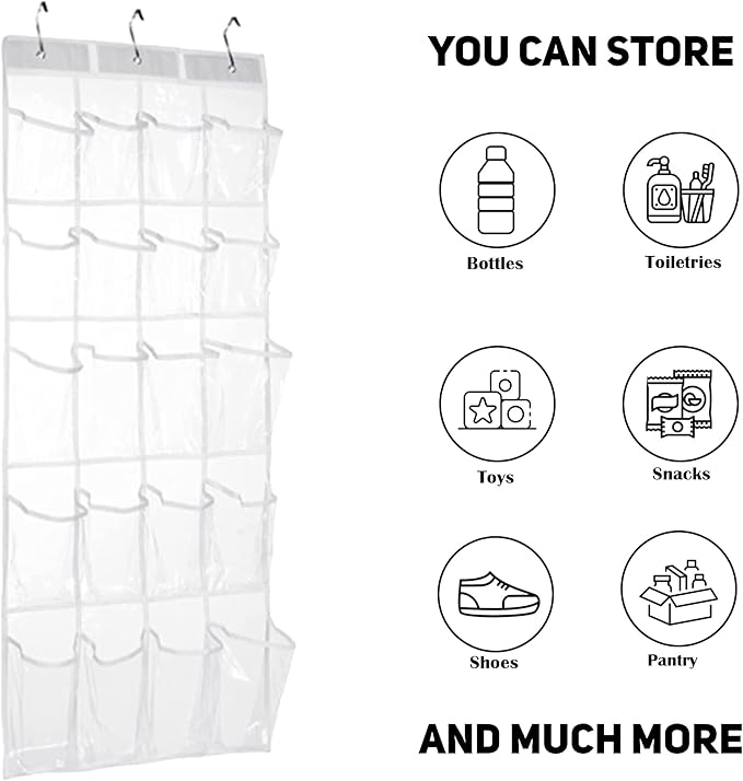 HomeRoots 2 Pack Minimalist Clear Over the Door Pantry Organizer, 20 Pockets-NeatNest