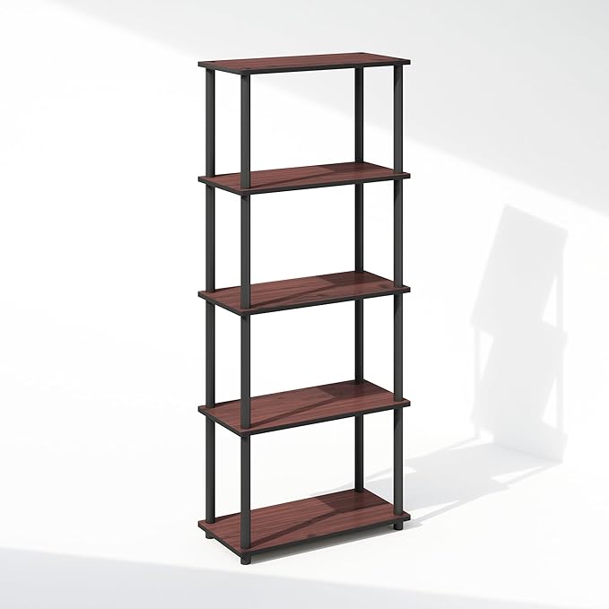 Furinno Turn-N-Tube 5-Tier Multipurpose Compact Bookcase, Dark Cherry/Black-NeatNest