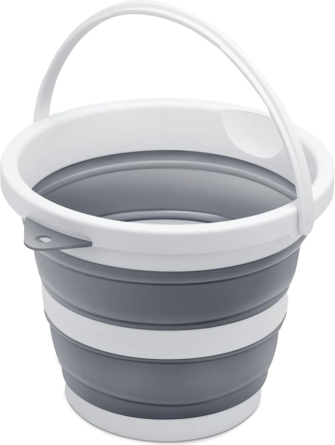 Small Collapsible Bucket 1.3 Gal/5L, BPA-Free - Space-Efficient, Portable Foldable Water Pail for Household, Outdoor Use, Car Wash, Camping, Fishing - Grey, Single Pack-NeatNest