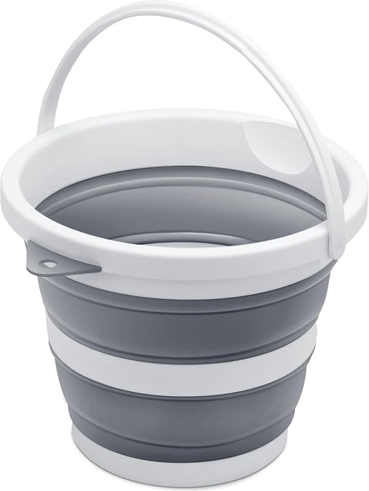 Small Collapsible Bucket 1.3 Gal/5L, BPA-Free - Space-Efficient, Portable Foldable Water Pail for Household, Outdoor Use, Car Wash, Camping, Fishing - Grey, Single Pack-NeatNest