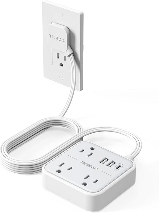 Extension Cord Flat Long Power Strip 15 FT, TESSAN Surge Protector Power Strip with USB Ports (1 USB C), Flat Wall Outlet Extender with 3 Outlets for Home, Office, School, Dorm Room Essentials-NeatNest