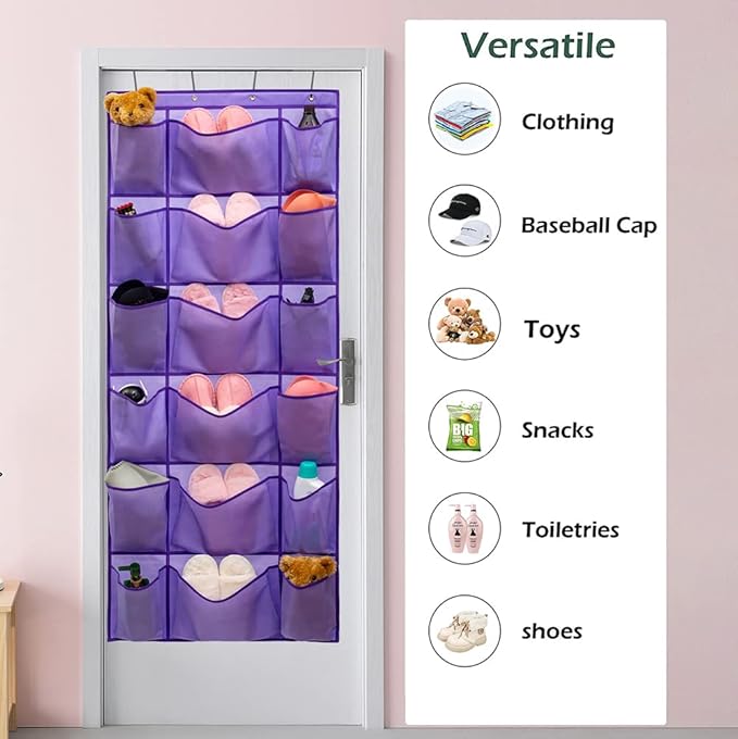 Over The Door Hanging Shoe Rack Organizer with 6 Extra Large and 12 Large Fabric Pockets Shoe Holder for Home Storage (PURPLE)-NeatNest