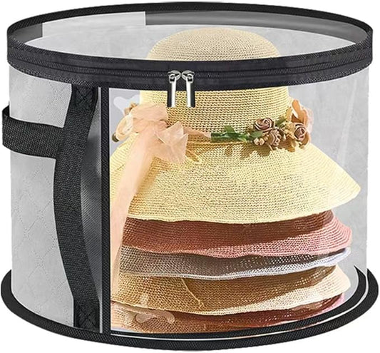 Hat Box Storage for Women – Large Clear Hat Storage Boxes for Wide Brim Sun Hats, Cowboy Hats & Travel – Foldable Hat Organizer Bag with Handles (grey)-NeatNest