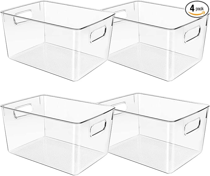 Clear Plastic Storage Bins, Pantry Organizers and Storage or Kitchen Organization and Storage Containers Bins for Organizing, Fridge, Freezer, Bathroom, Pantries, Refrigerator, Cabinet Organizer Bin-NeatNest