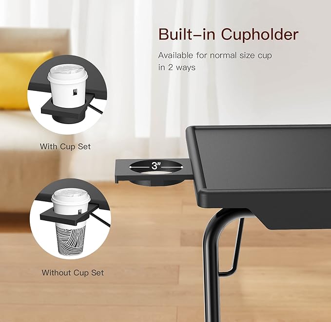 Adjustable TV Tray Table - TV Dinner Tray on Bed & Sofa, Comfortable Folding Table with 6 Height & 3 Tilt Angle Adjustments (Black)-NeatNest