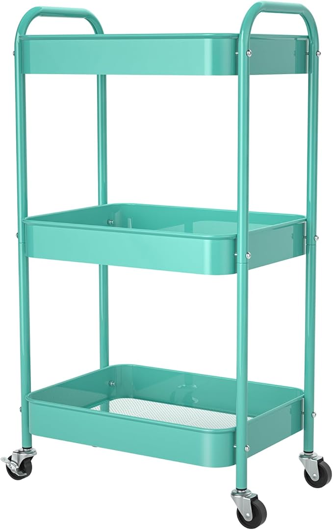 3-Tier Rolling Metal Storage Cart with Wheels, Multi-Functional Organizer for Office, Kitchen, Bathroom, Books Diapers - Easy Assembly (Blue)-NeatNest