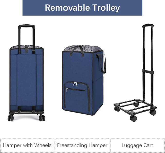 Bukere Extra Large Rolling Laundry Basket with Wheels, 90L Freestanding Collapsible Laundry Hamper Bag for Clothes Storage, Removable Wheeled Cart for College Dorm Apartment Laundry Room Bathroom-NeatNest