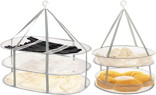 AUTODECO 2 Pack 2-Tier & 3-Tier Folding Mesh Clothes Hanging Dryer, Sweater Drying Rack, Large Laundry Drying Rack, Lay fold Flat Dry Hanger, Mesh Clothes Hanging Dryer - L(2Tier)+XL(3Tier)