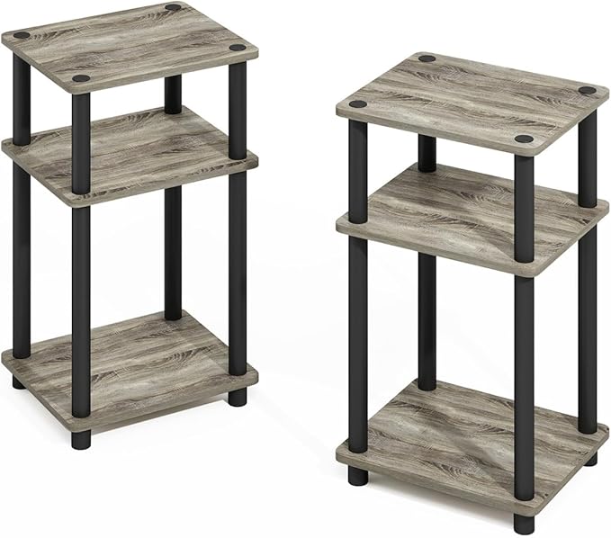Furinno Turn-N-Tube Easy Assembly Stackable Standing Shelf, French Oak/Black-NeatNest