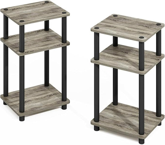 Furinno Turn-N-Tube Easy Assembly Stackable Standing Shelf, French Oak/Black-NeatNest