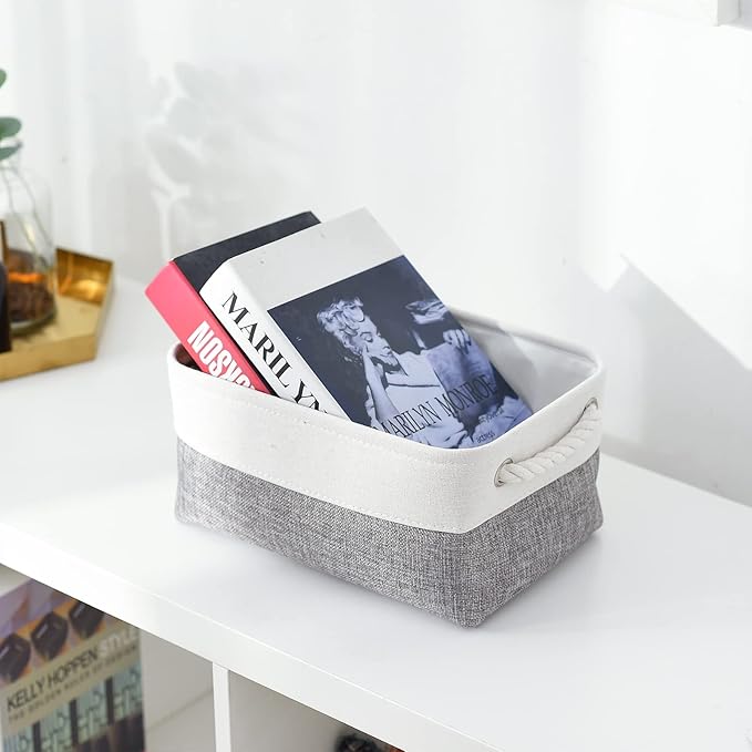 TheWarmHome Organization and Storage Basket for Shelves - 12x8x5.2 inch 1 Pack Fabric Storage Cubes, Collapsible Storage Bins for Closet Organizer Gift Cloth Toy (White & Grey)-NeatNest