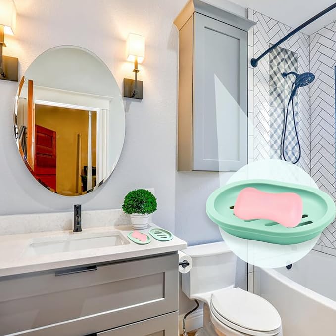 4Pcs Double-Layer Bar Soap Holder for Shower Soap Dish with Drain Soap Saver Box Container Plastic Soap Dish for Bathroom Counter,Kitchen,Toilet (Green)-NeatNest