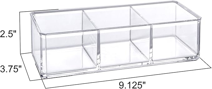Amazing Abby - Glamour - Acrylic 3-Compartment Makeup Organizer, Transparent Plastic Lipstick Holder, Perfect Bathroom Vanity Storage Solution for Lipsticks, Nail Polishes, and More-NeatNest