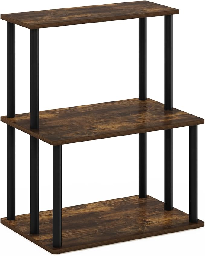 Furinno Turn-N-Tube 3-Tier Toolless Kitchen Storage Shelf, Amber Pine/Black-NeatNest